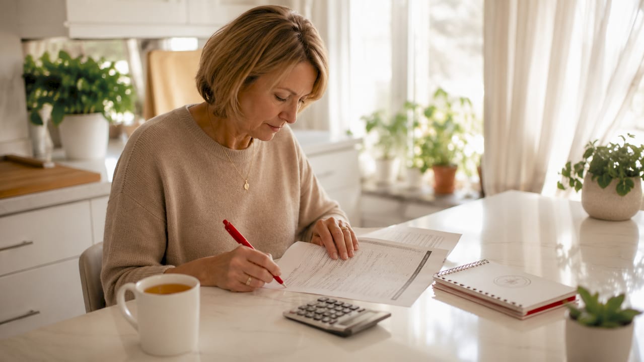 Hands calculating amortization schedule with calculator