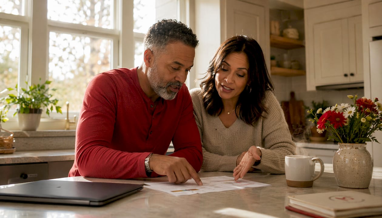 Couple discussing loan terms and payments