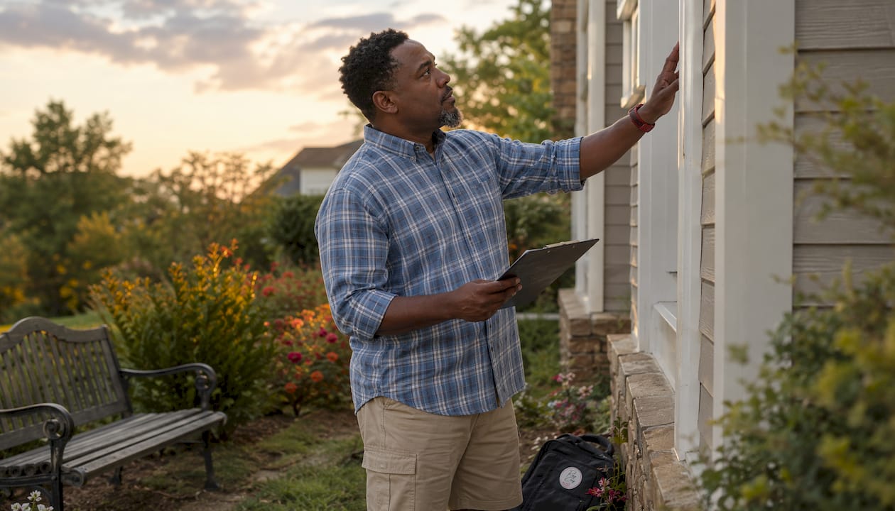 Appraiser inspecting home's exterior condition