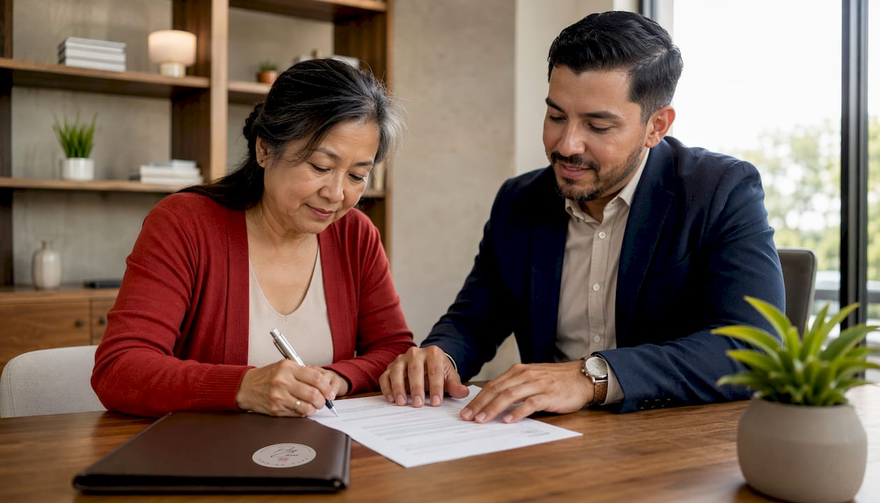 Hands signing refinance closing papers