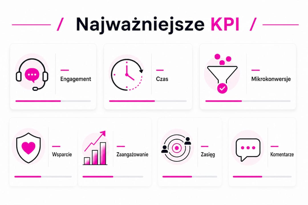 Infografika pokazująca najważniejsze KPI związane z planowaniem i realizacją kalendarza treści