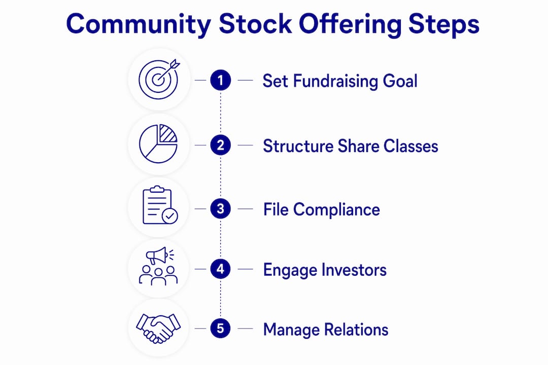 Infographic outlining steps in community stock offerings