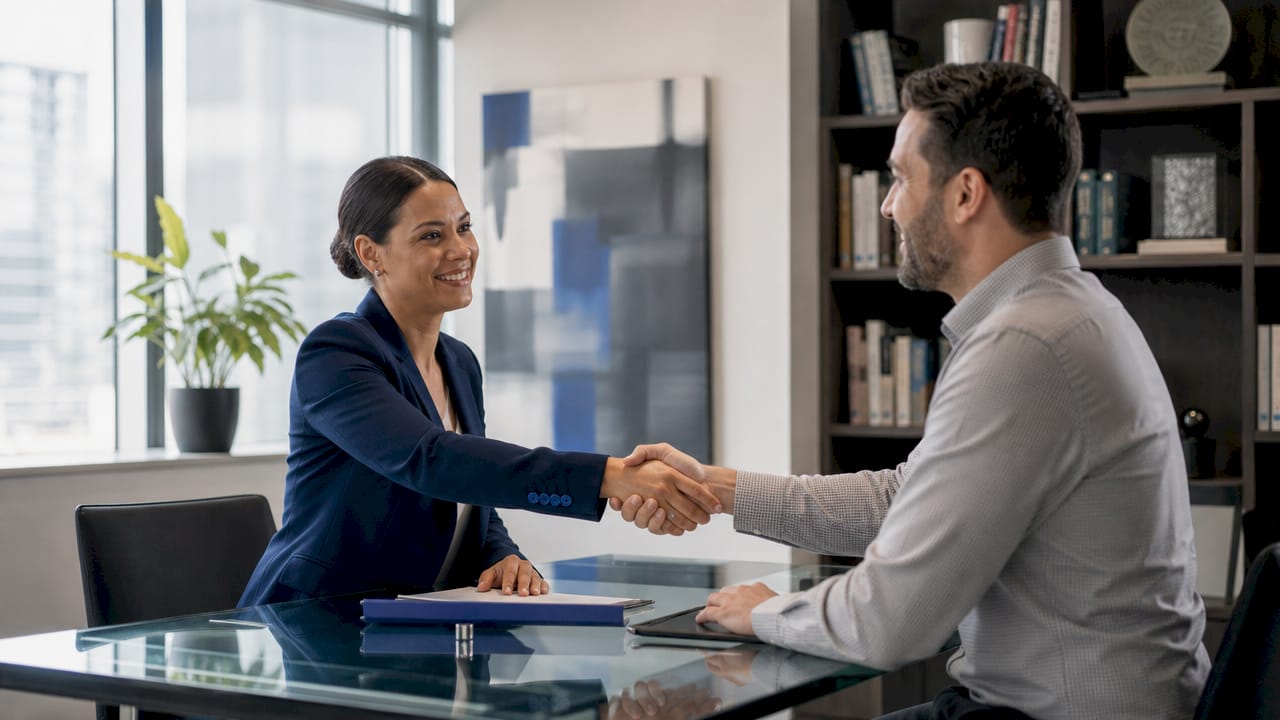 Colleagues shaking hands to rebuild trust