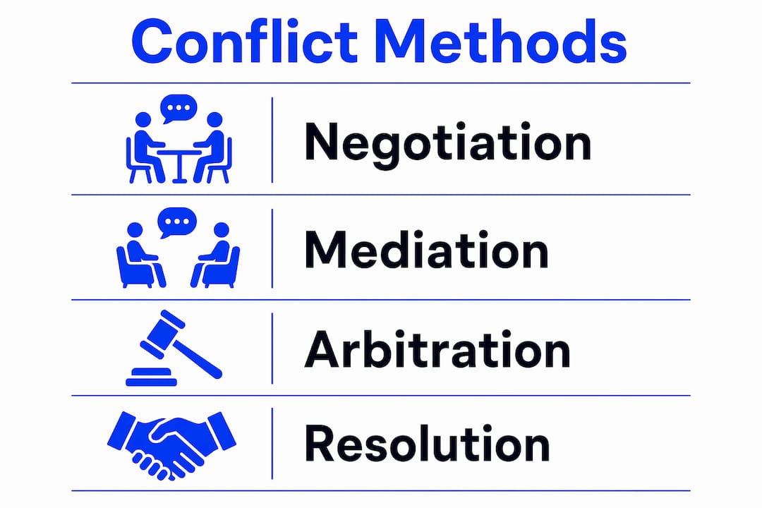 Infographic presenting conflict resolution methods in steps