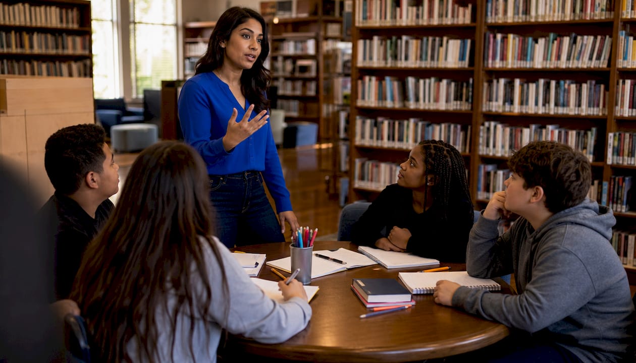 Educator teaching students violence prevention