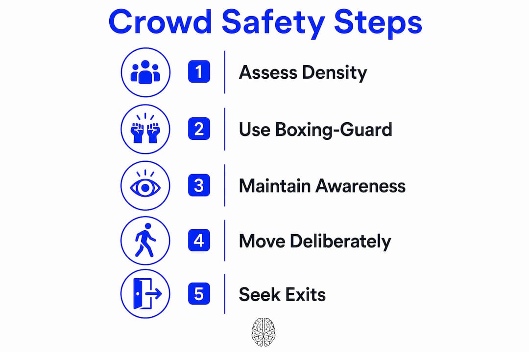 Infographic illustrating crowd safety defense steps