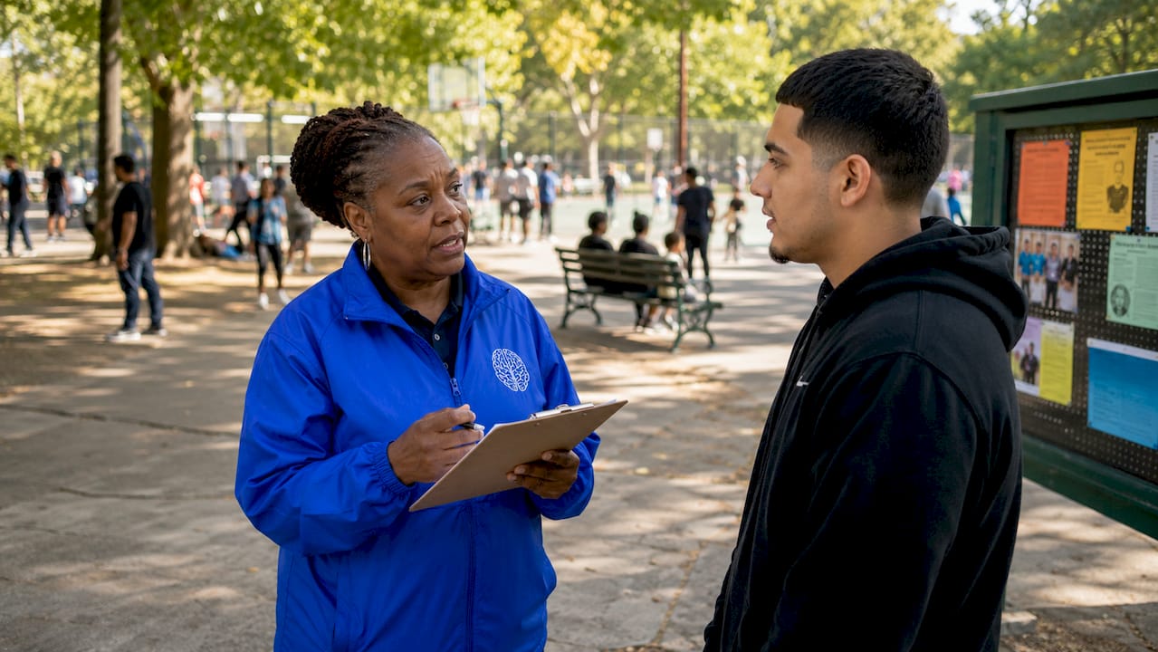 Community outreach worker engages trauma patient outside hospital