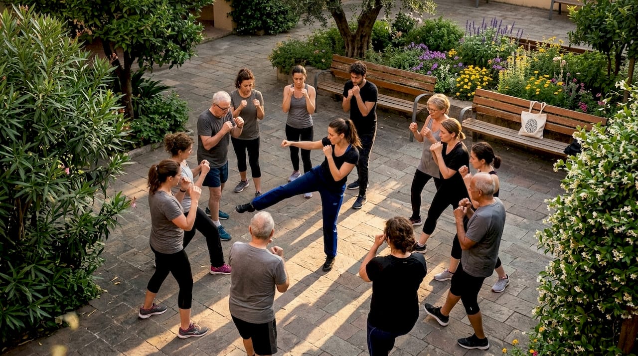 Civilians training in self-defense class