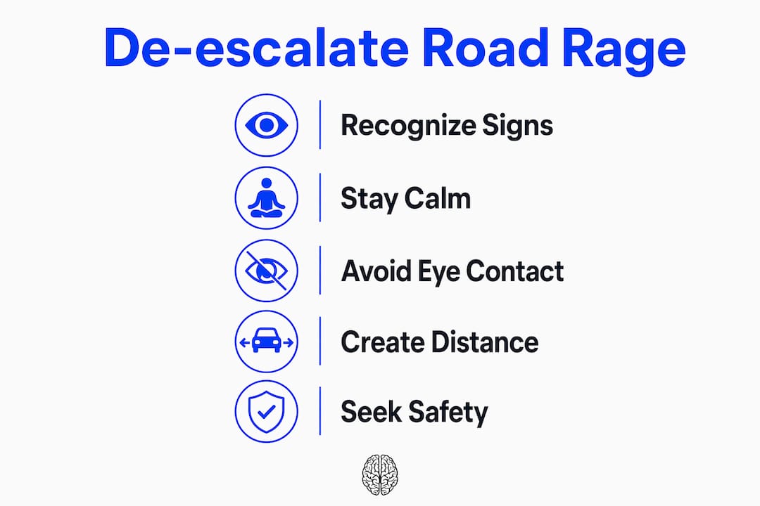 Infographic with five steps to de-escalate road rage