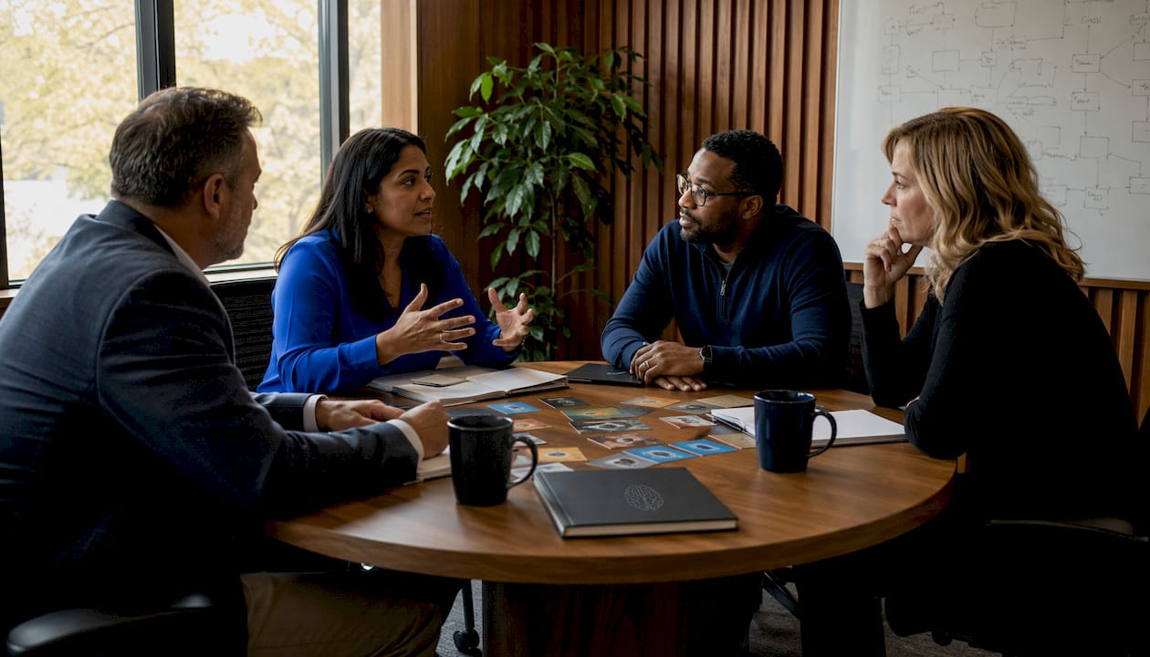 Team discussing workplace threat assessment strategies