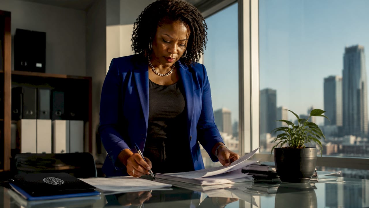 HR manager reviewing workplace violence prevention policy