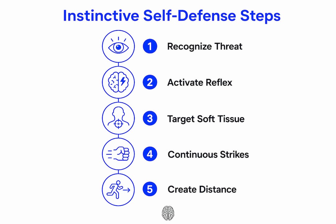 Infographic outlining steps of instinctive self-defense