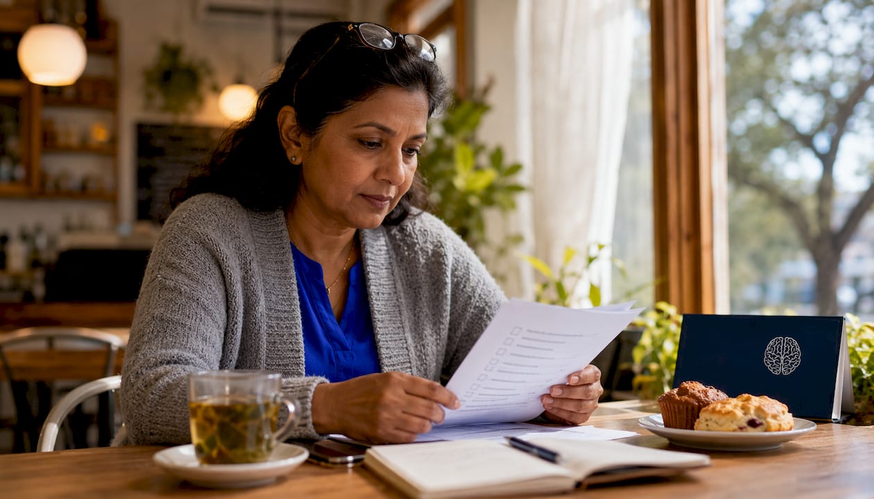 Woman reviewing home safety planning documents