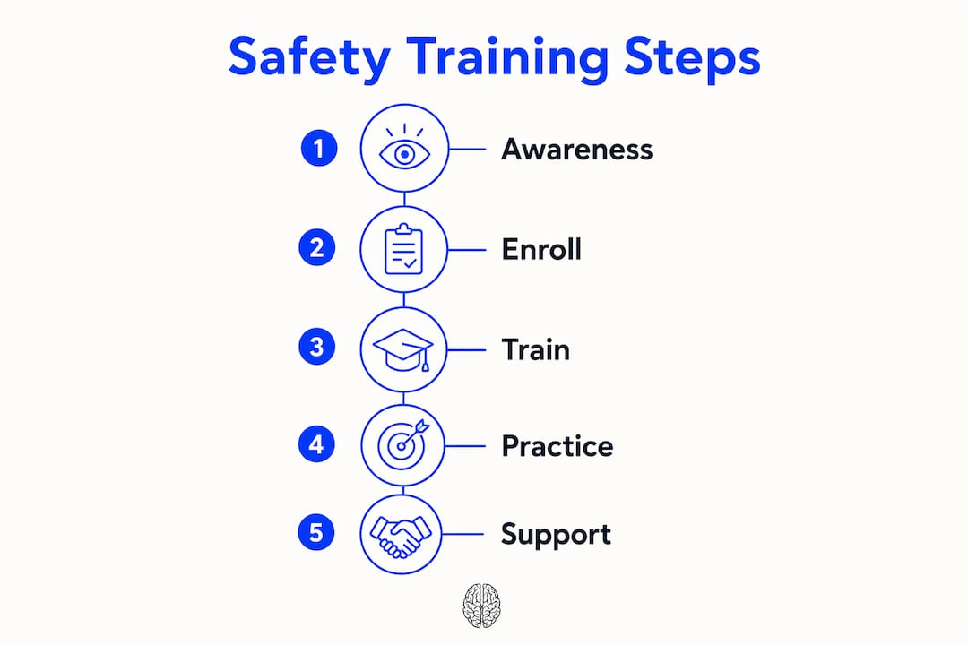 Infographic showing key steps of campus safety training