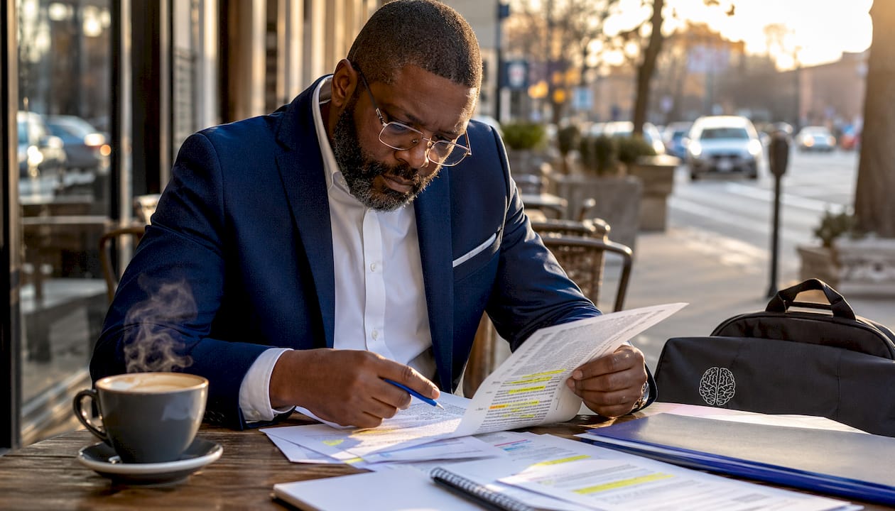 Man studying legal self-defense documents