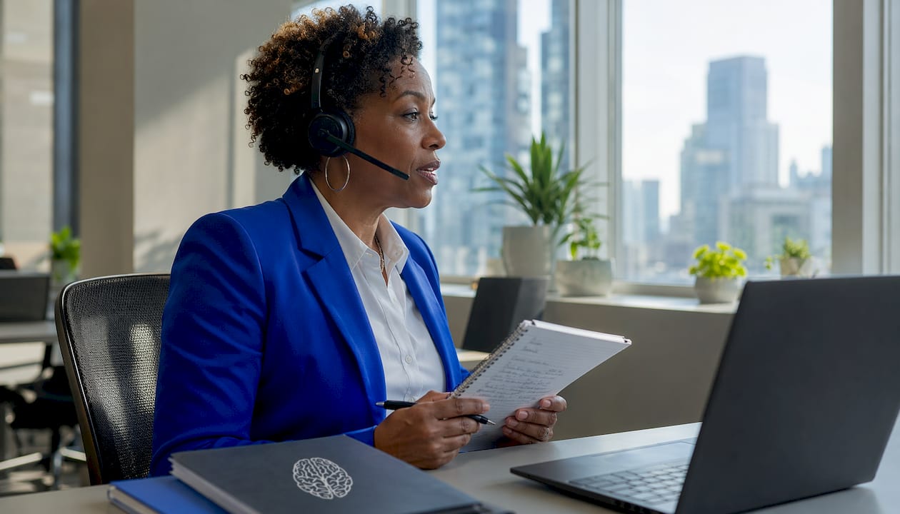 Customer service rep calmly handling call