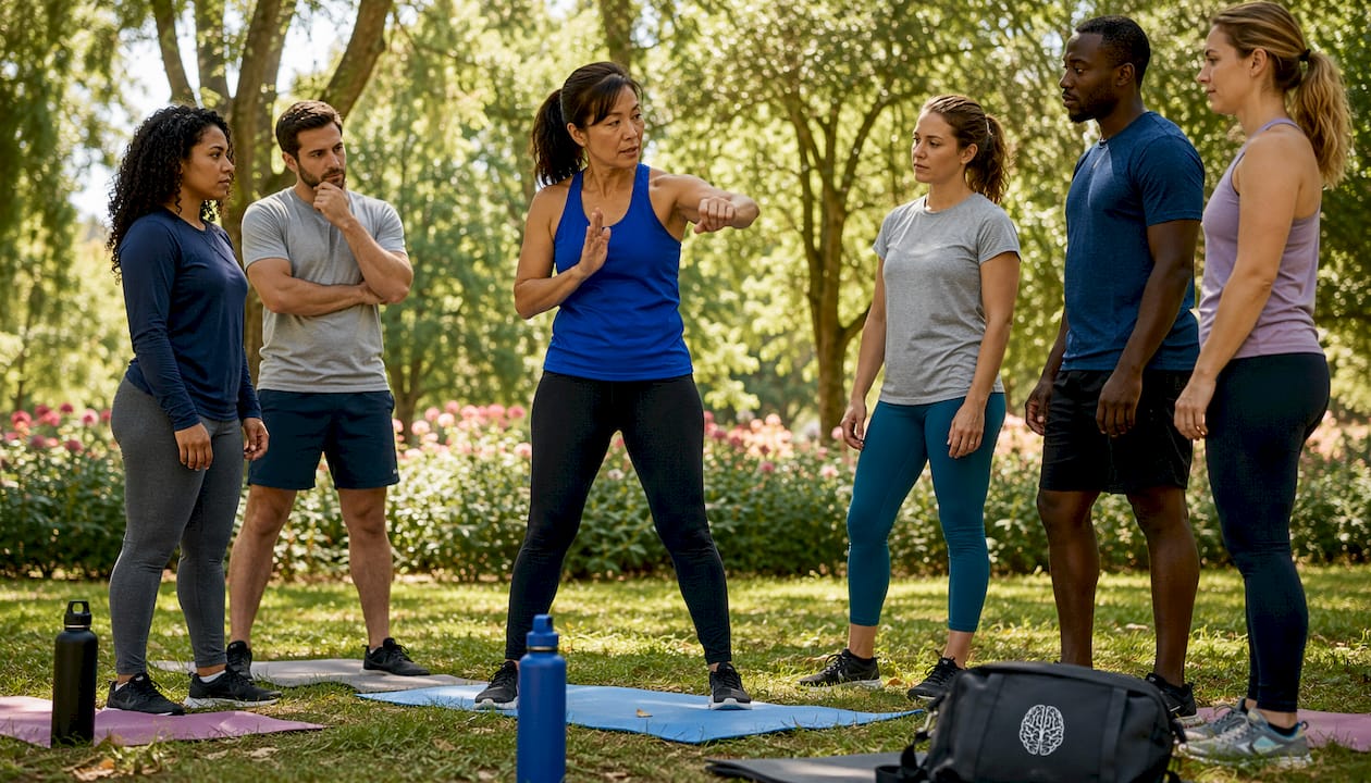 Professionals in self-defense training workshop