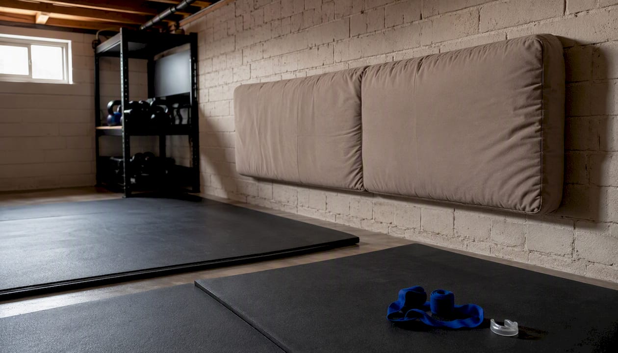 Cushion taped on wall for home defense practice