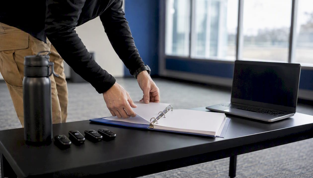 Workplace training materials on table