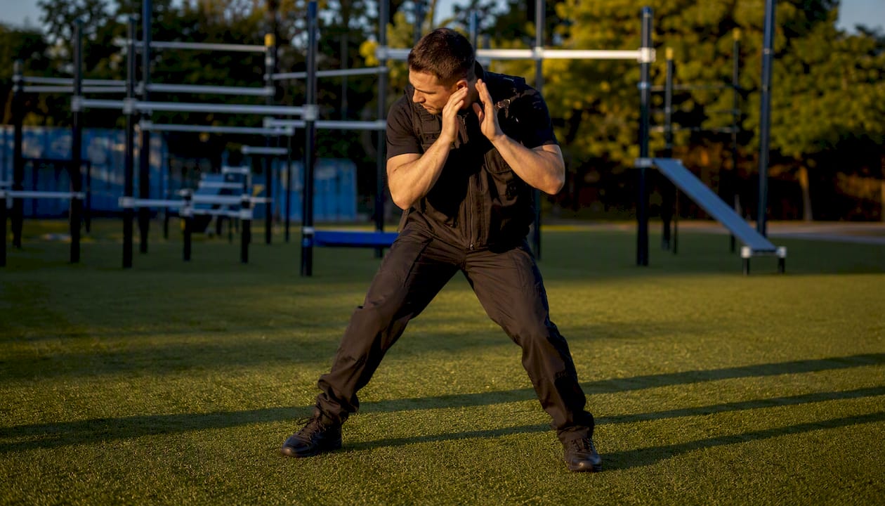 Security staff practicing reflex training drill