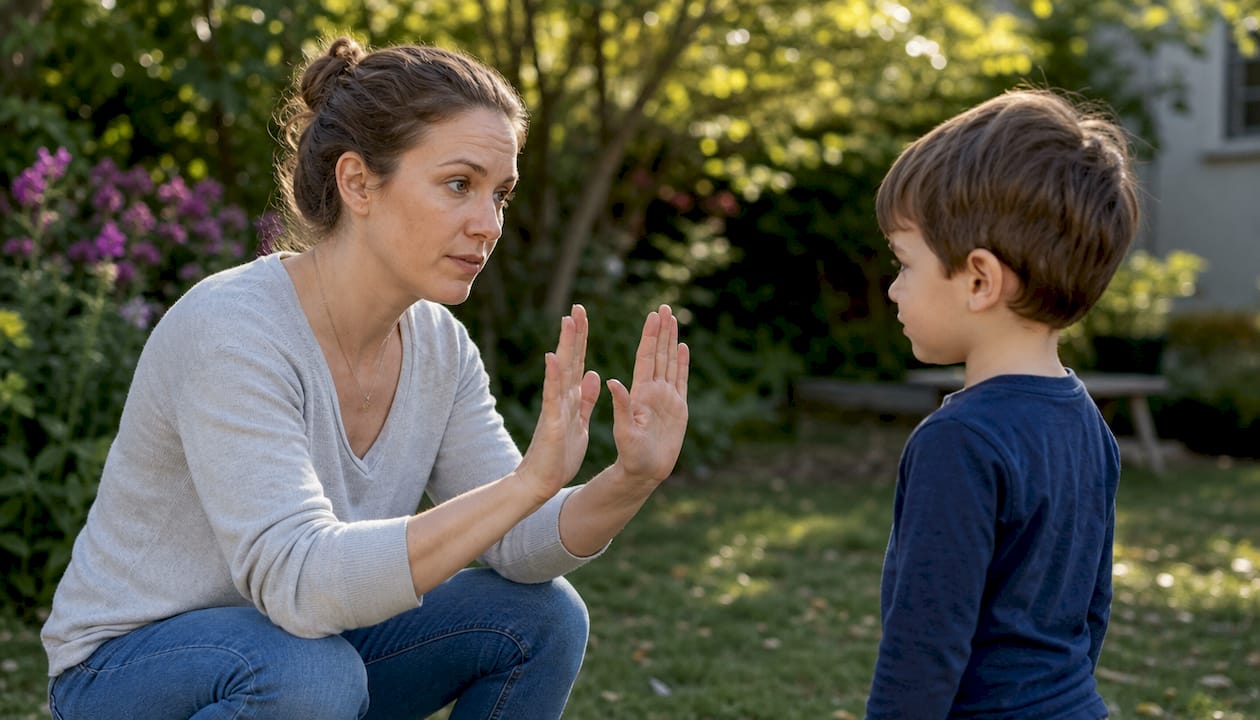 Parent teaching personal boundaries to child