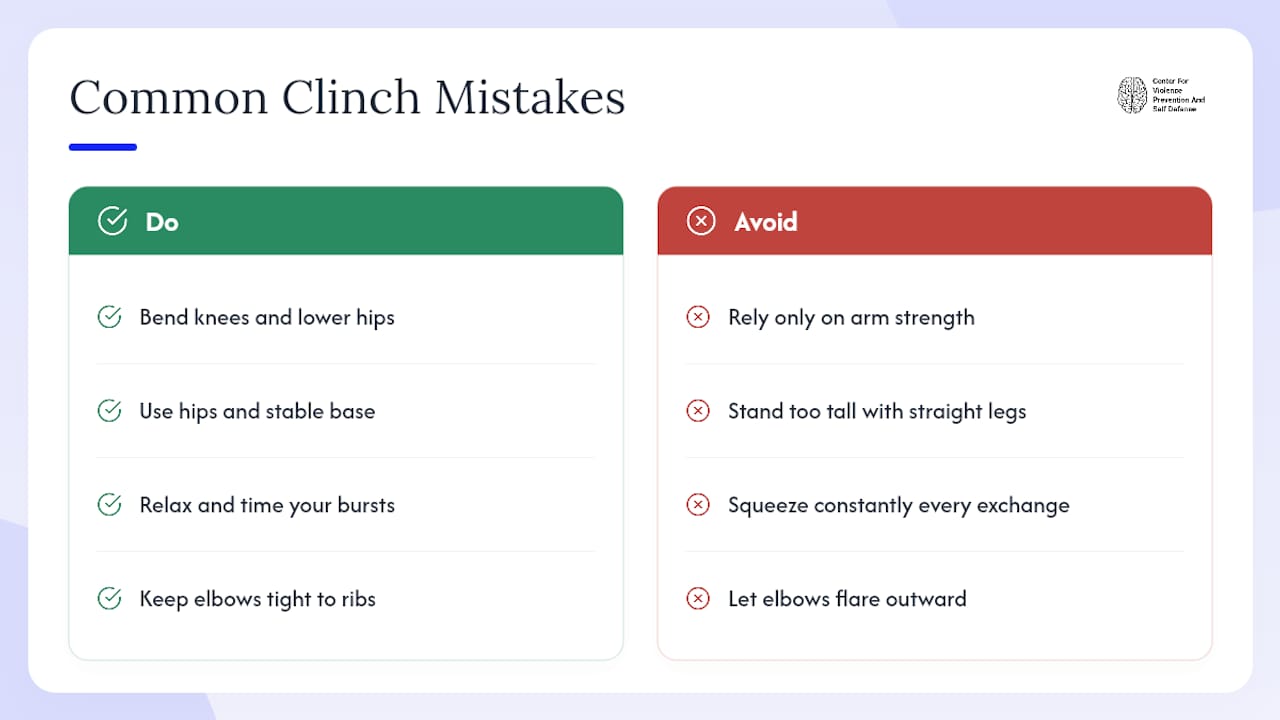 Diagram of six common beginner clinch mistakes