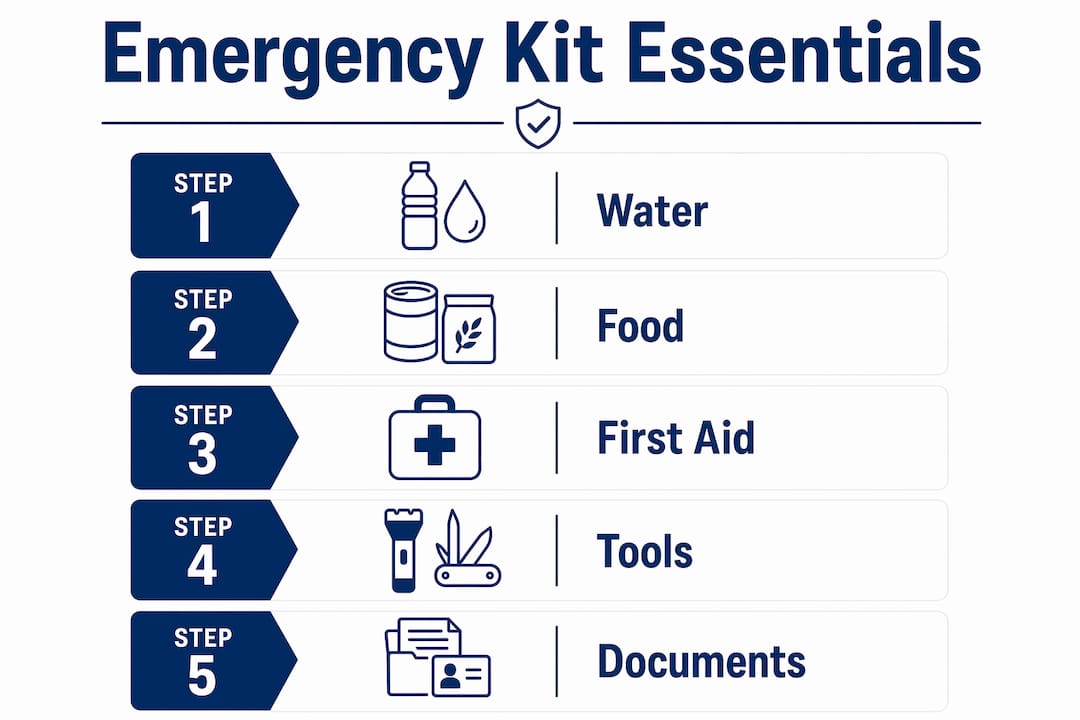 Infographic detailing steps to prepare emergency kit