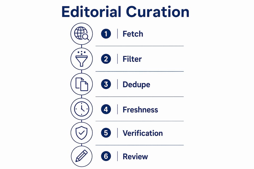 Step-by-step infographic of editorial news curation