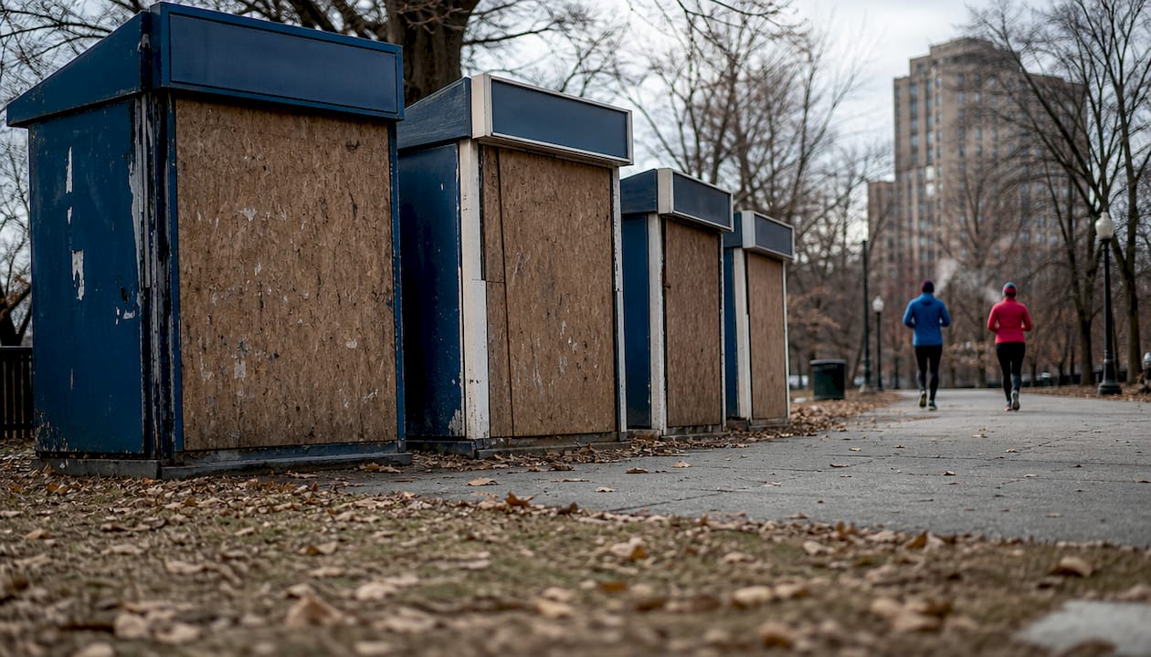 Empty street with closed local newspapers