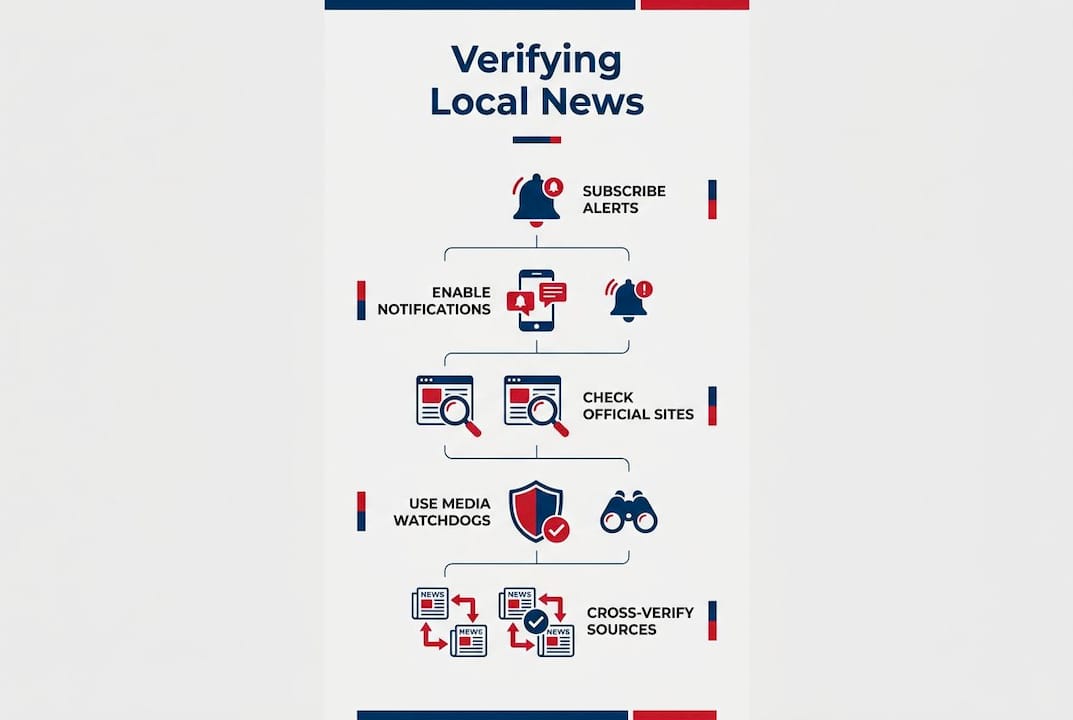 Infographic illustrating steps to verify local news