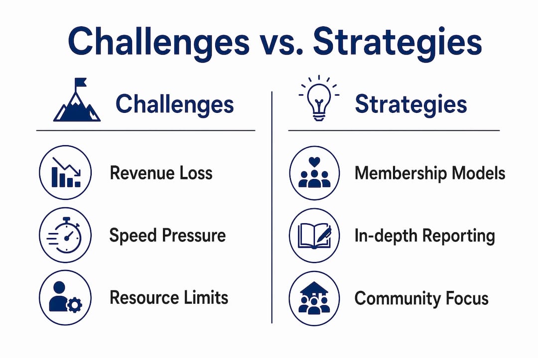 Infographic comparing challenges and strategies