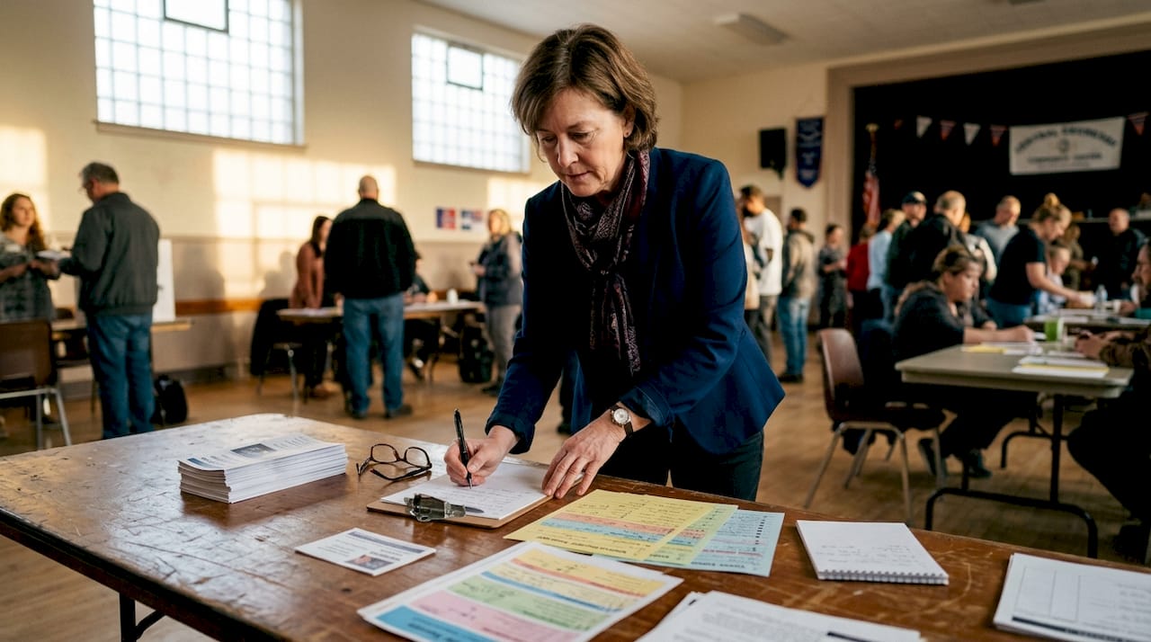Local journalist preparing election coverage in library