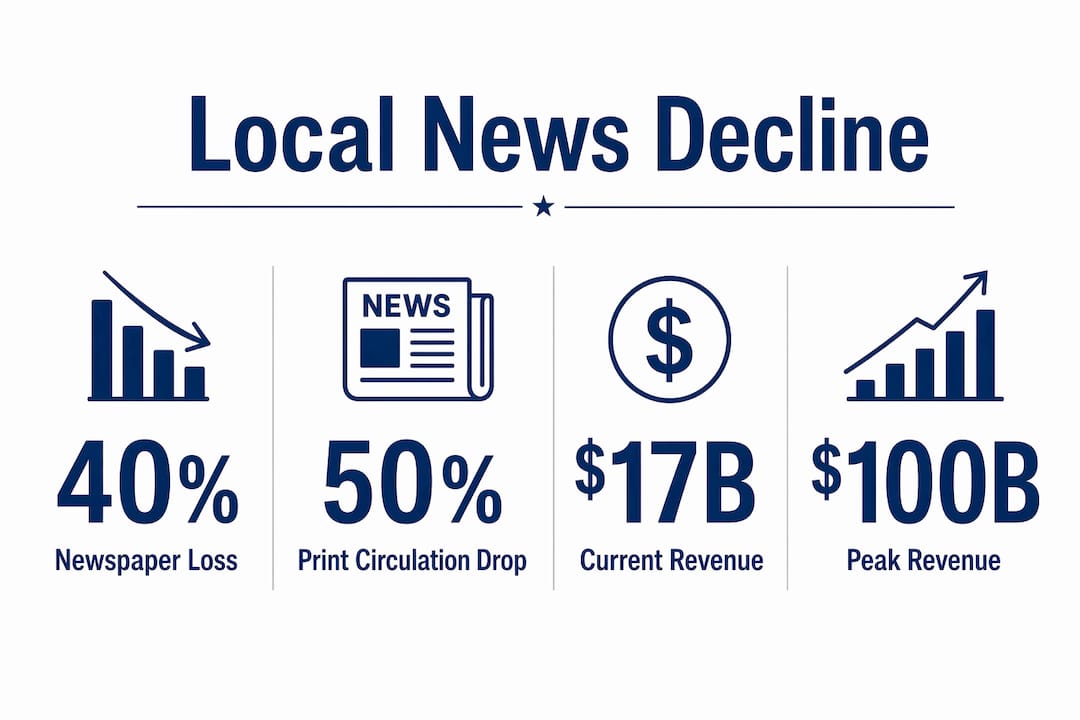Infographic showing key statistics about local news decline