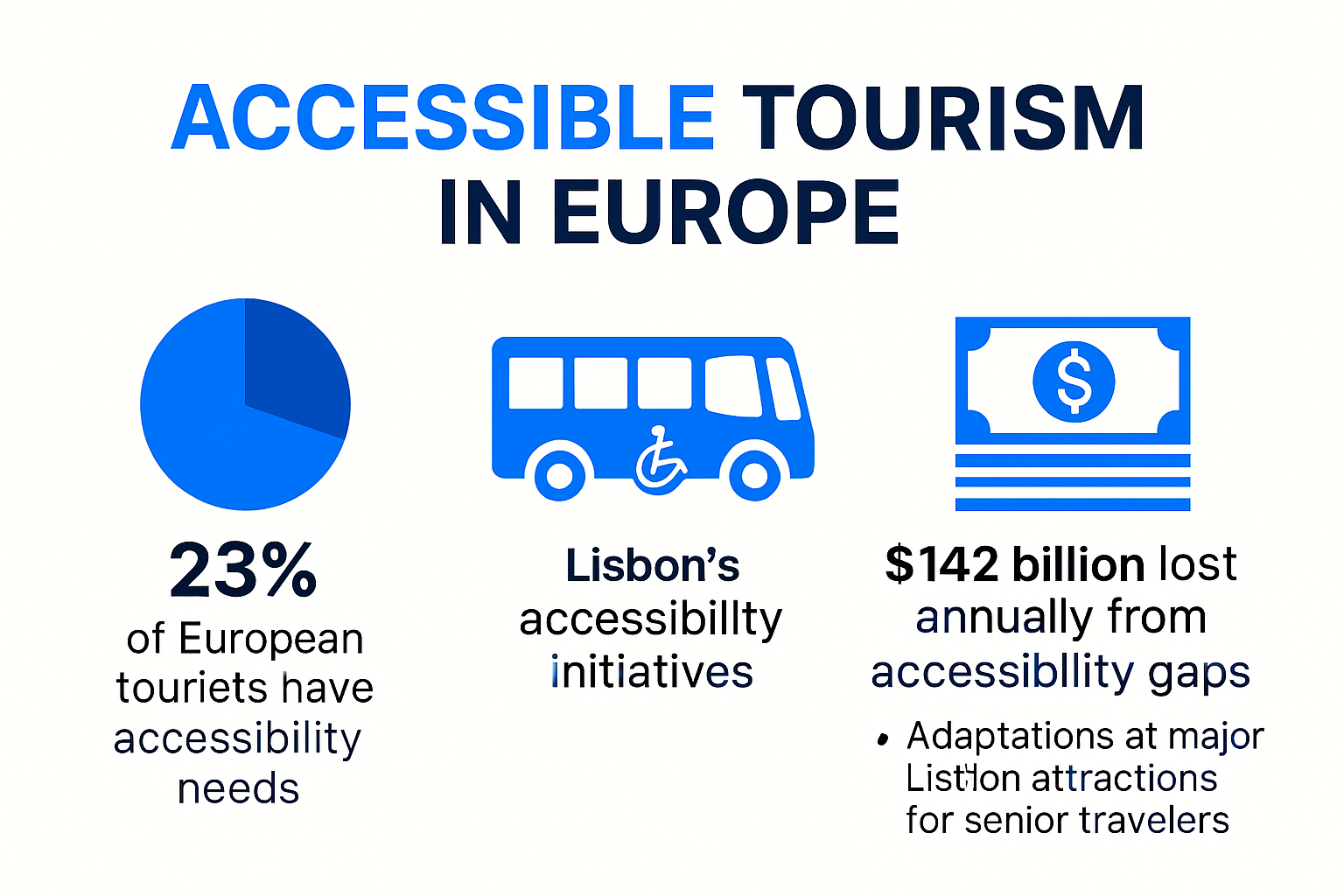 Infographic outlining accessibility statistics and solutions in Lisbon tourism