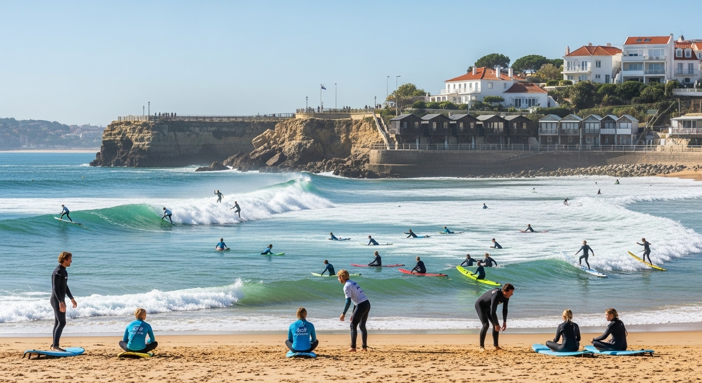 Lisbon surf spots, surfers, Portugal coast