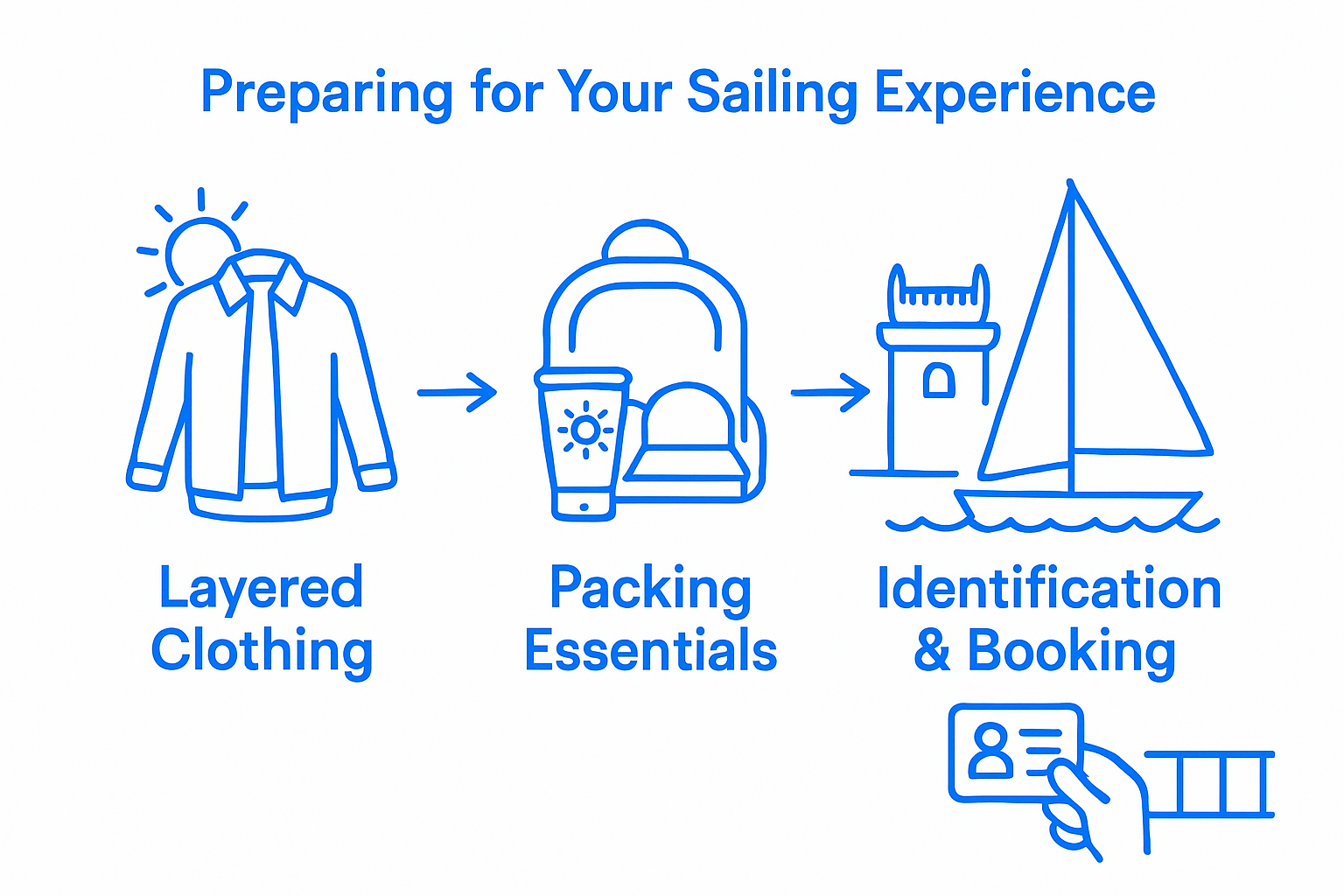 Infographic of 3 essential pre-sailing preparation steps for Lisbon sunset tour
