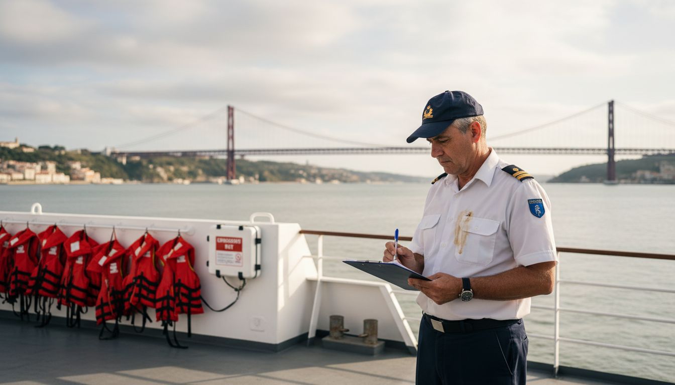 Maritime inspector checking safety on Lisbon boat