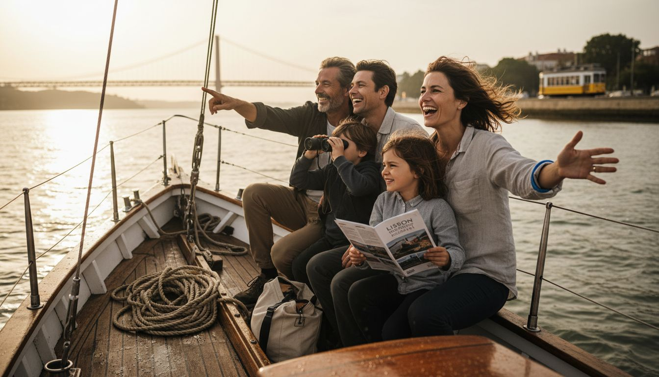 Family enjoying classic Lisbon boat ride