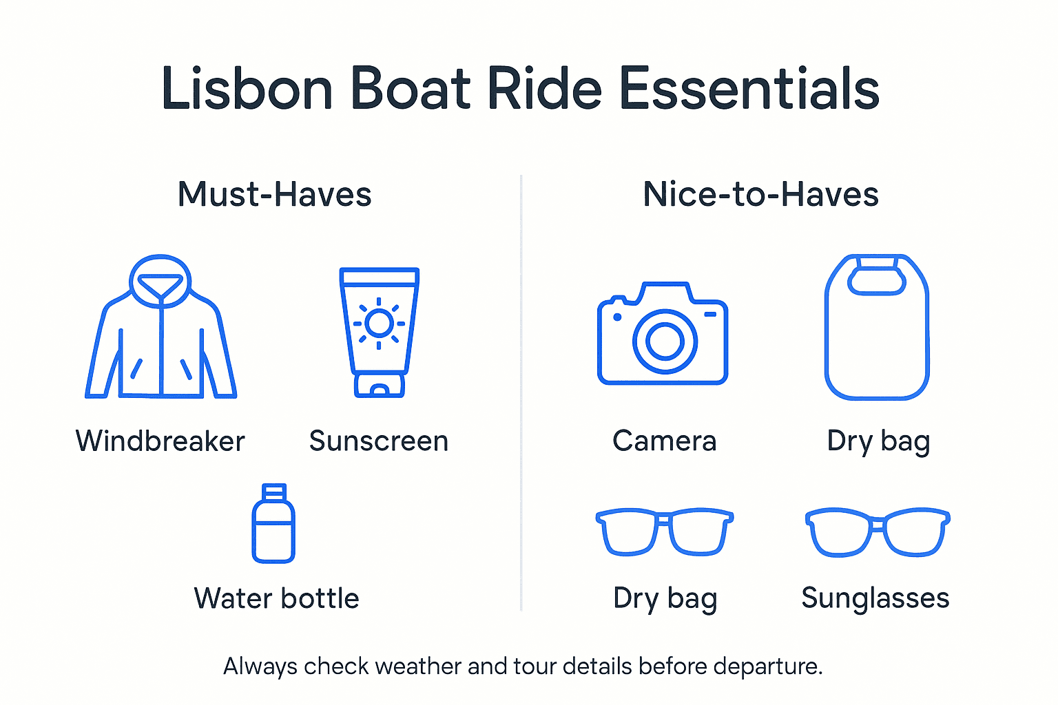 Infographic showing boat ride must-haves and extras