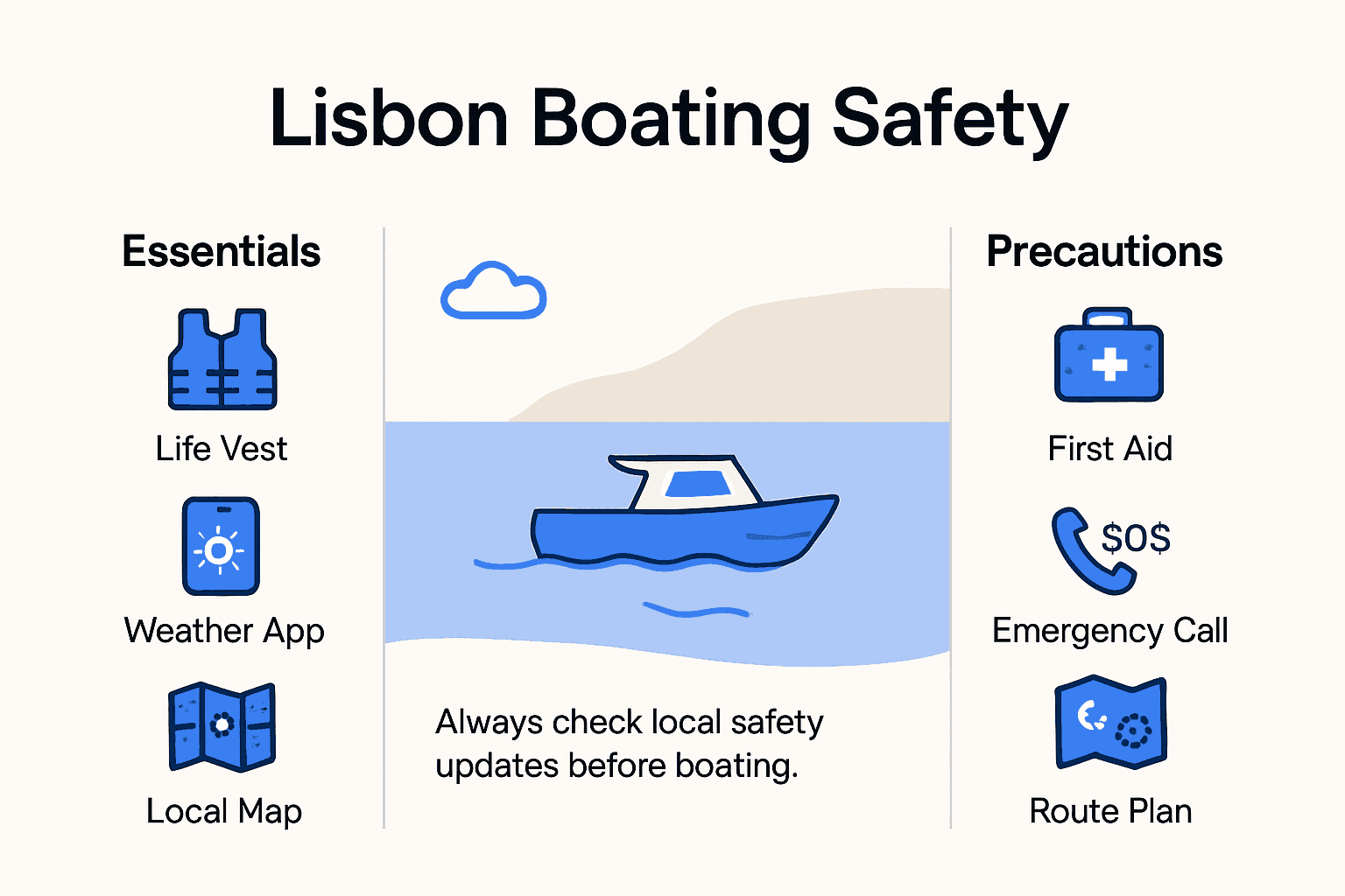 Infographic showing Lisbon boating safety essentials