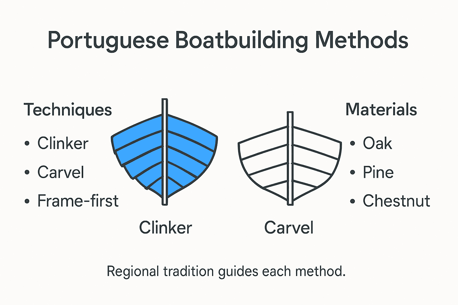 Infographic comparing Portuguese boatbuilding techniques