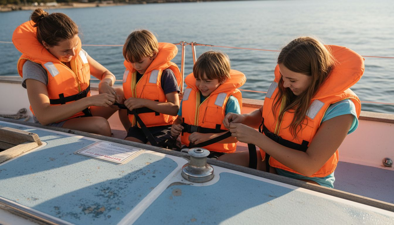 Tourists properly fitting life jackets onboard