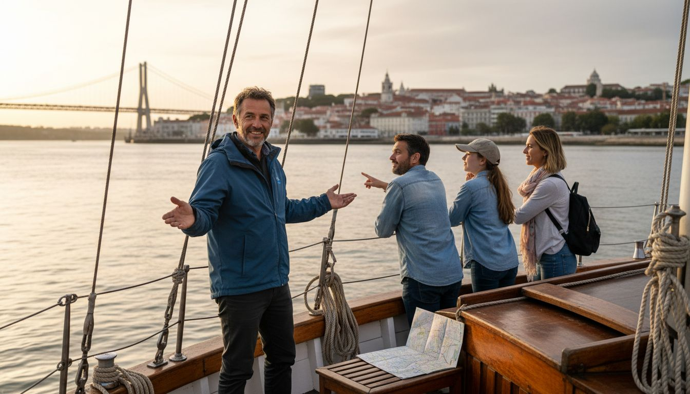 Tour guide leading private sailing tour in Lisbon