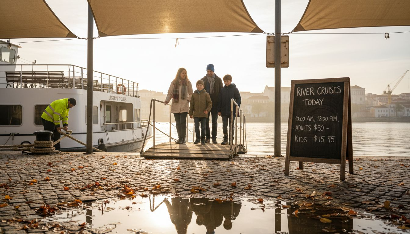 Family waits to board Lisbon river cruise