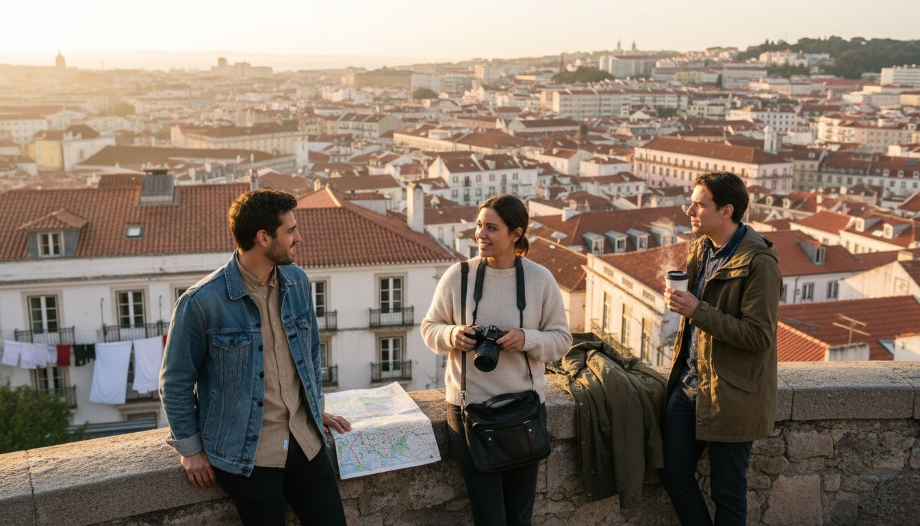Group overlooking Lisbon at sunrise