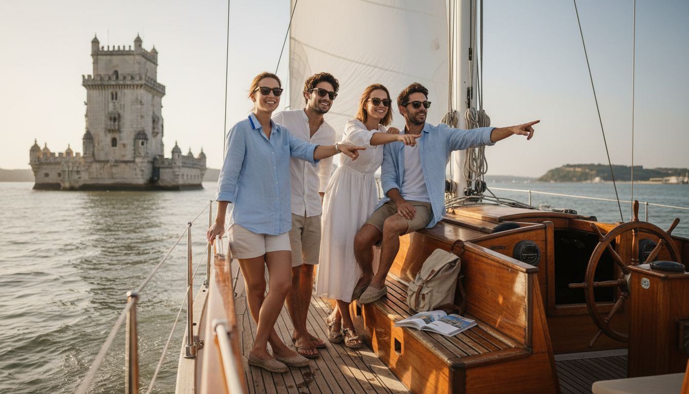 Friends on a Lisbon sailboat tour
