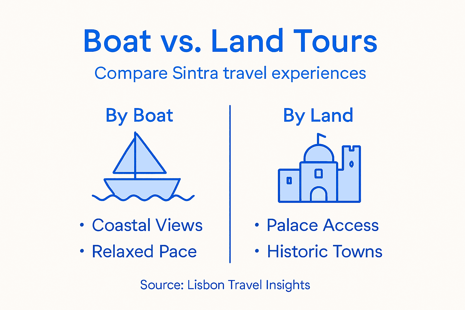Boat versus land tour comparison infographic