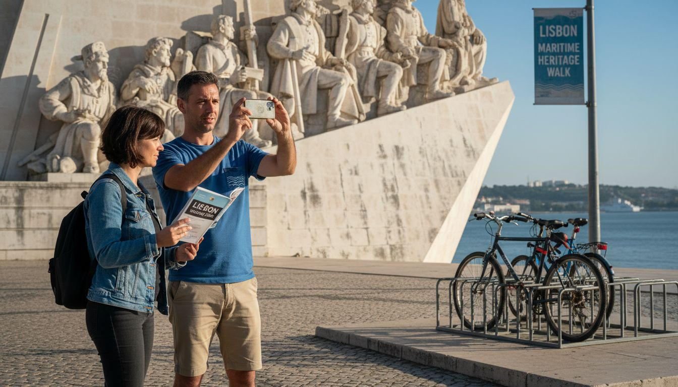 Tourists at Discoveries Monument in Lisbon