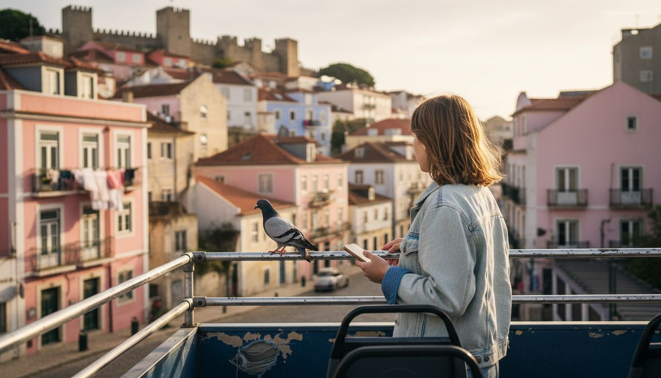 Rider viewing Alfama and São Jorge Castle