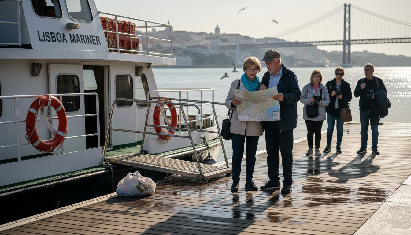 Boarding Lisbon boat tour at city dock